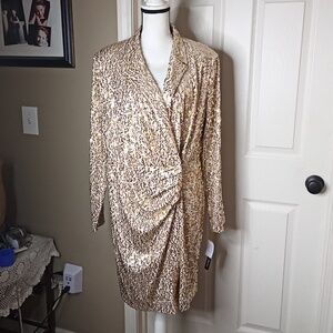 New Clover and Sloane Blazer Wrap Gold Sequin Draped EveninG Dress Sz 18